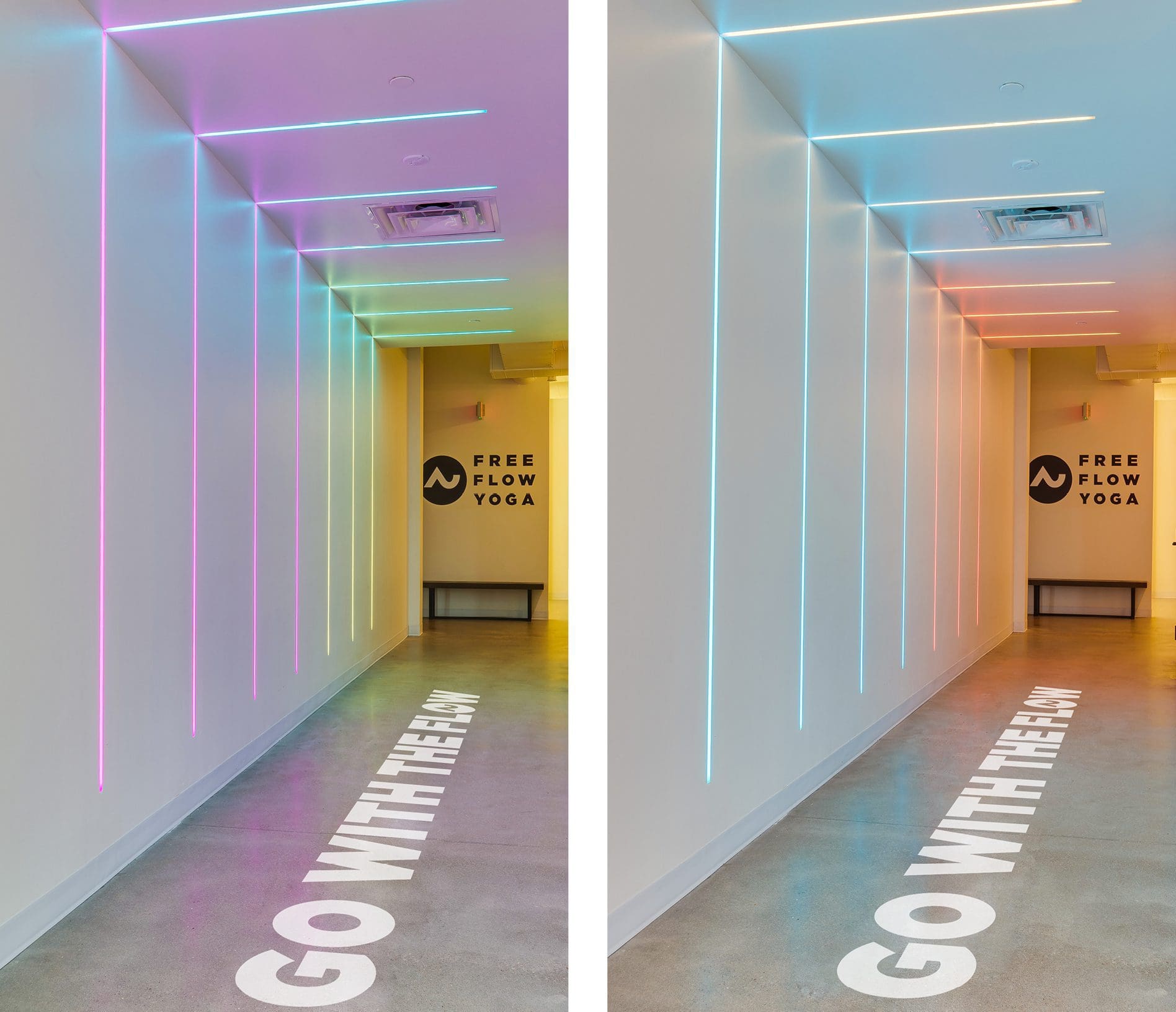 neon yoga studio interior design