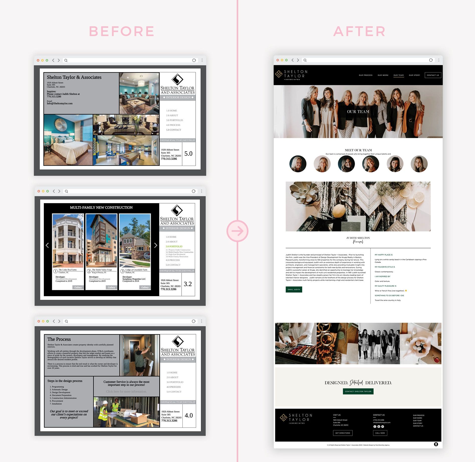 before and after website redesign slide for Shelton Taylor 
