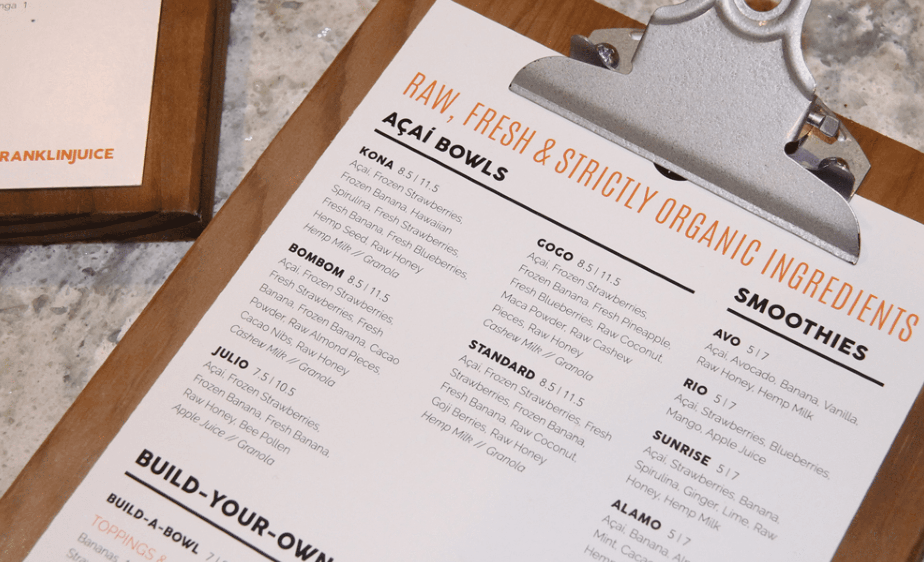 restaurant menu design | franklin juice co