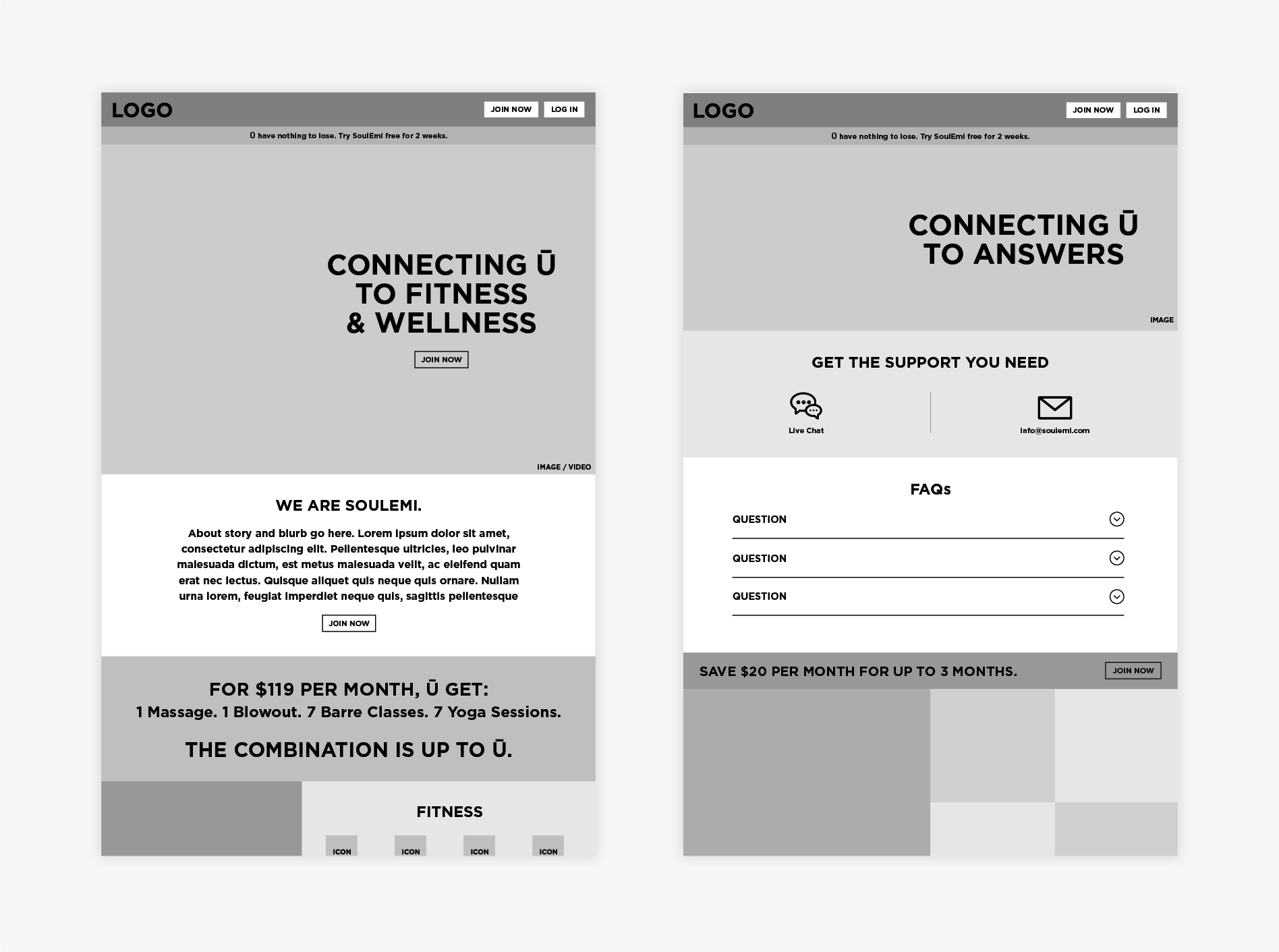 fitness website wireframe digital design