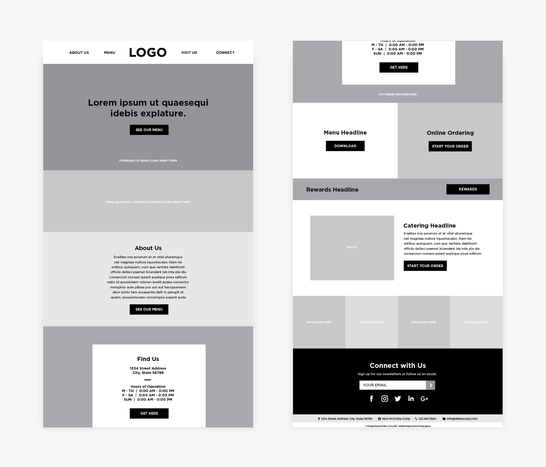 indian restaurant wireframe design