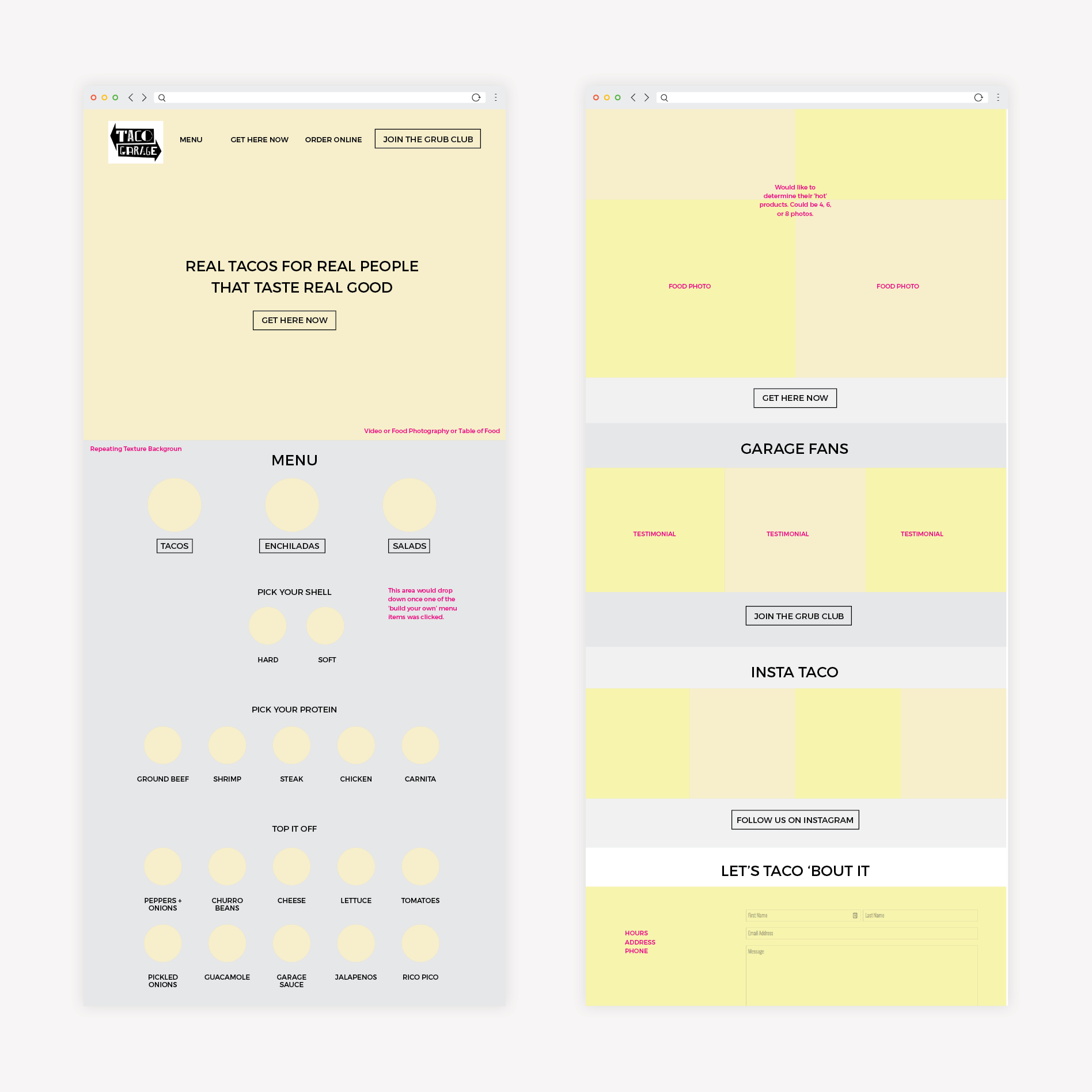 restaurant website wireframe digital design