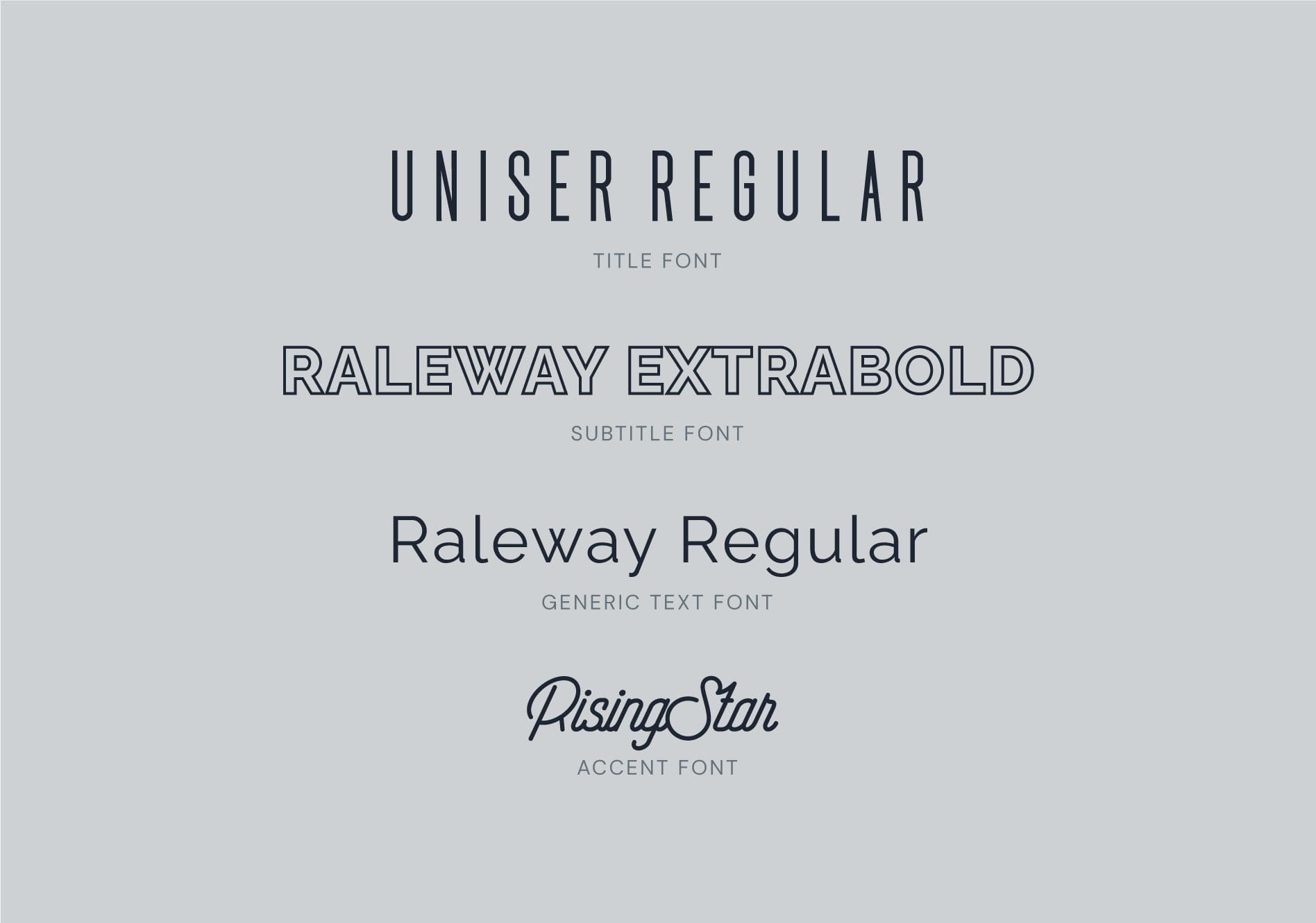 List of fonts for The Greyson business branding