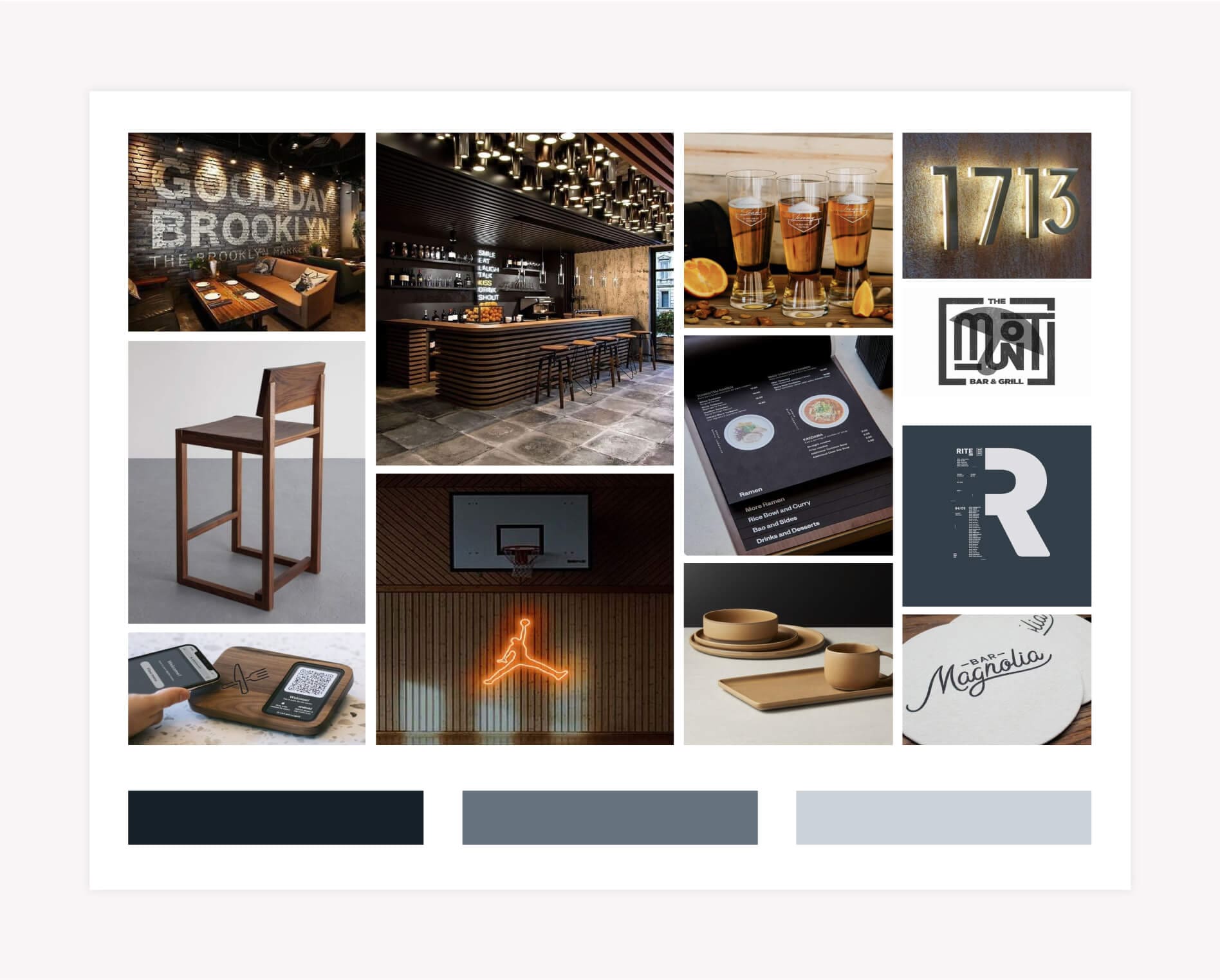 Mood board for The Greyson restaurant branding and website design